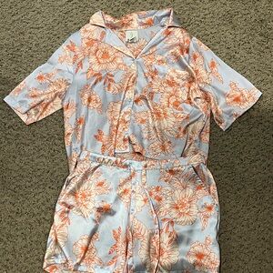 Floral Pajama Set in Blue and Orange